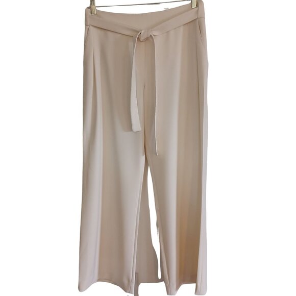 Halston Heritage Flowy Cream Satin Back Crepe Wide Leg Pant Slacks Trousers 10 - Picture 1 of 7